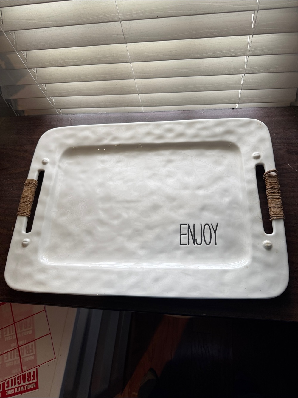 Mud Pie White Ceramic Platter with Subtle Gloss